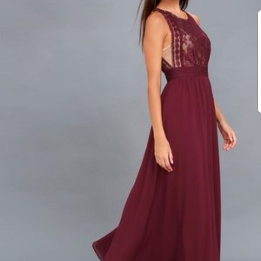 Lulu's forever and always burgundy lace maxi dress